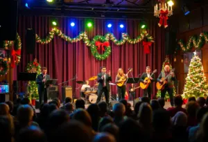 Musicians performing at a holiday benefit concert in Louisville