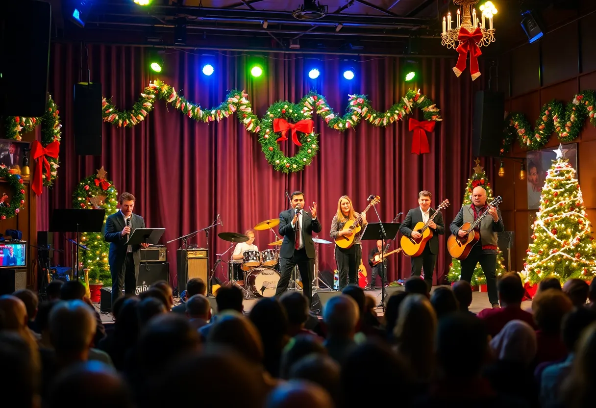 Musicians performing at a holiday benefit concert in Louisville