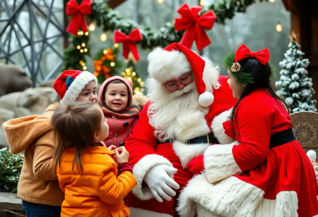 Families celebrating with Santa Claus at Louisville Zoo