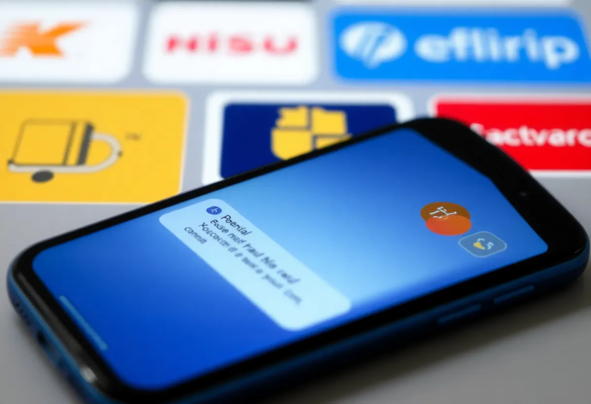 Smartphone displaying fraudulent delivery text message alerts.