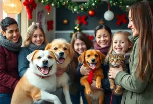 Families adopting pets during the Holiday Hope event