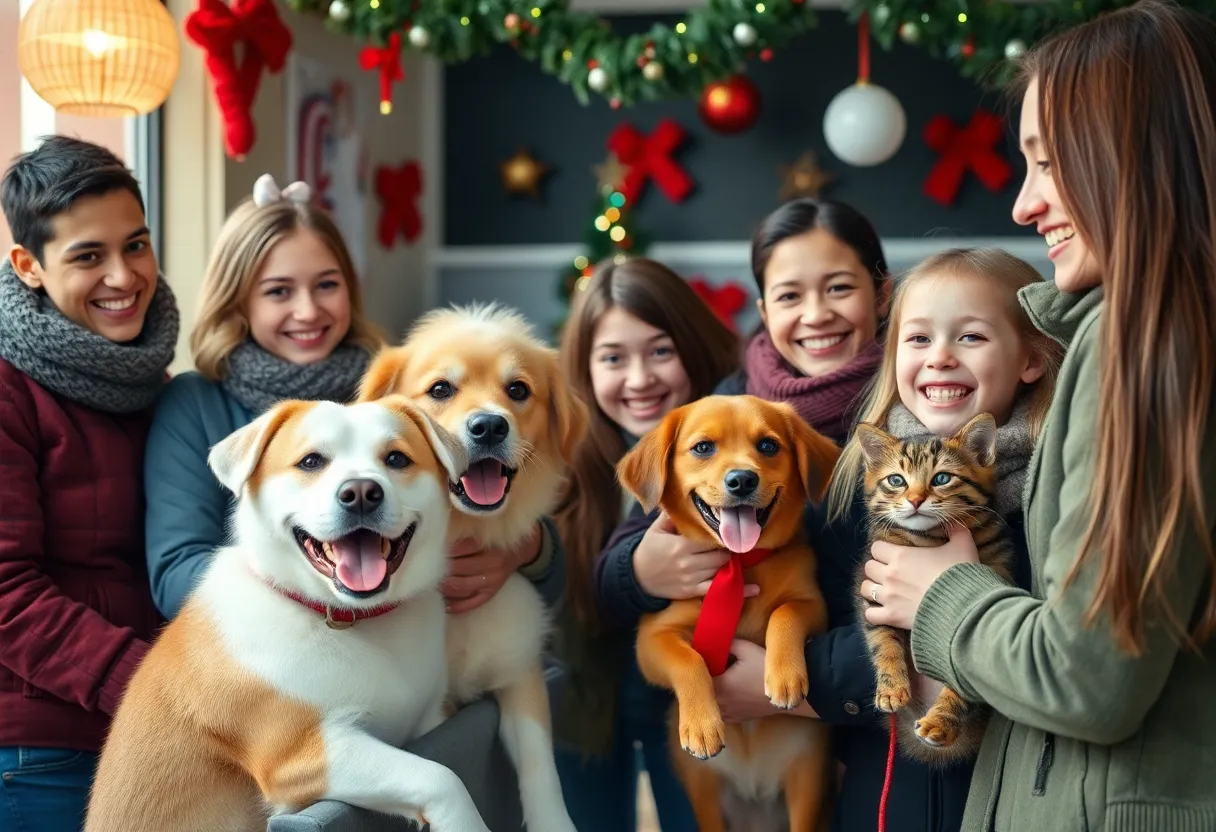 Families adopting pets during the Holiday Hope event