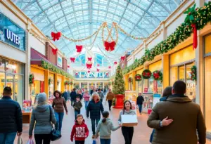 Families shopping at the Outlet Shoppes of the Bluegrass during the holiday season.