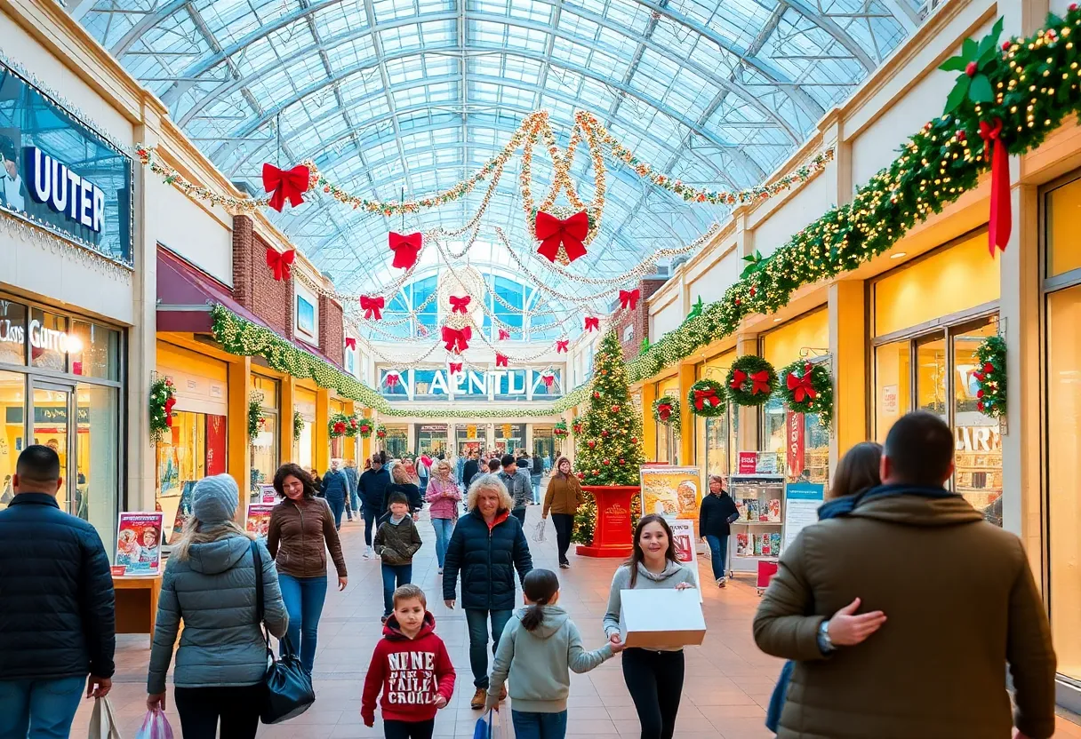 Families shopping at the Outlet Shoppes of the Bluegrass during the holiday season.