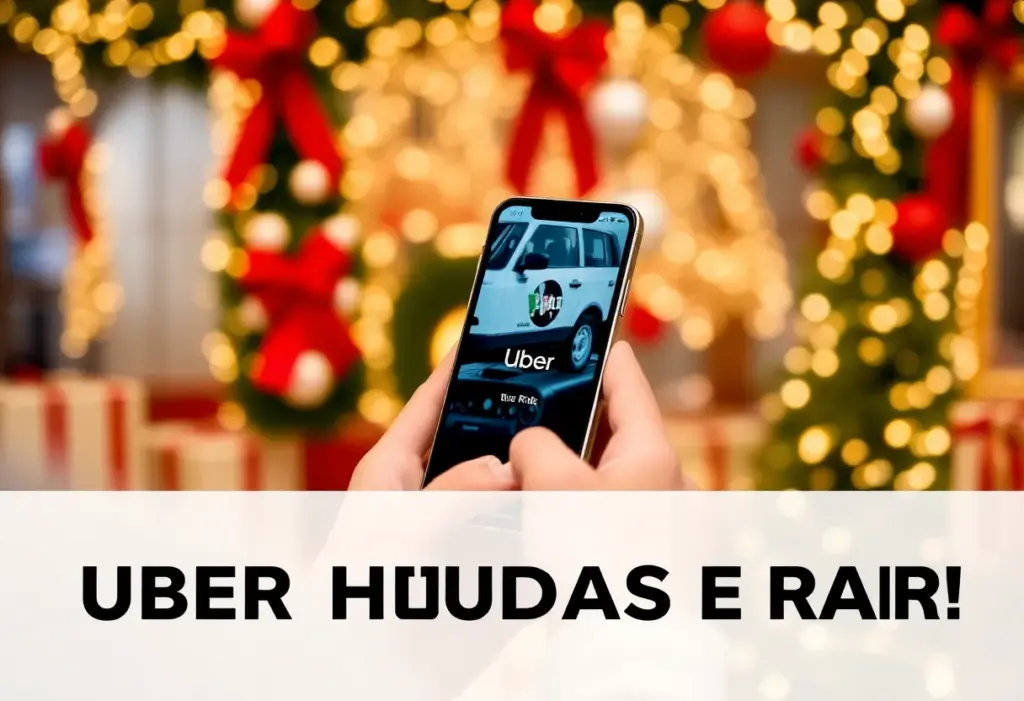 A person booking an Uber ride on a smartphone during the holiday season