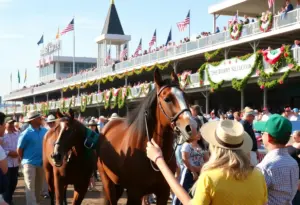 Crowd celebrating at a horse racing event in Louisville