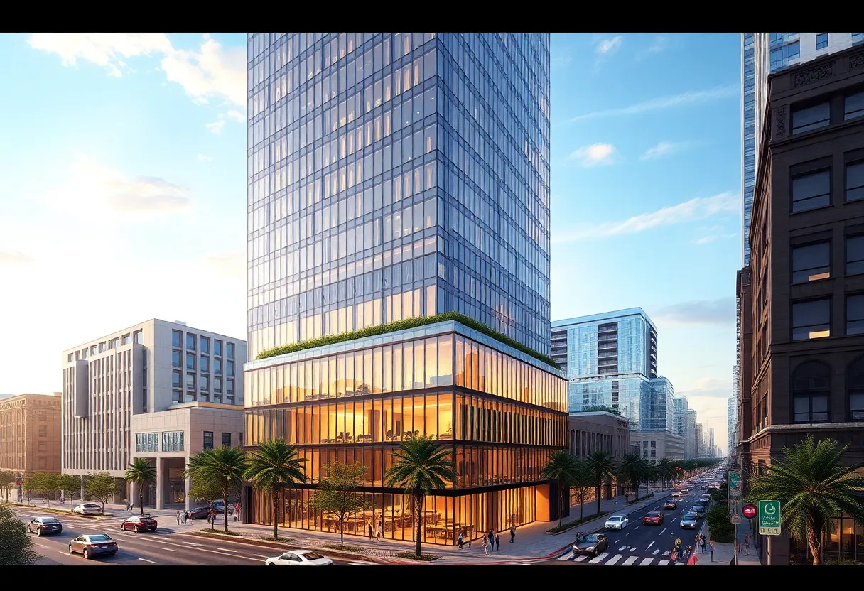Rendering of Humana Tower as a 1,000-room hotel in downtown Louisville