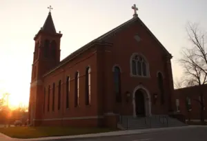 Historic church building representing the closure of Immaculate Heart of Mary Parish in Louisville, Kentucky.