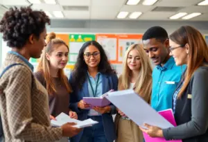 Group of educators discussing salary information