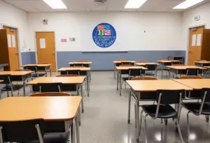 Empty classroom indicating school closures in JCPS