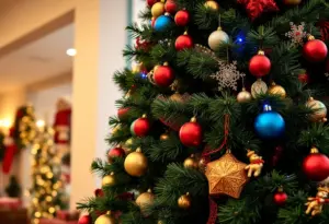 A decorated Christmas tree representing community spirit and fundraising efforts.