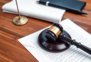 A gavel on legal documents representing justice and transparency.