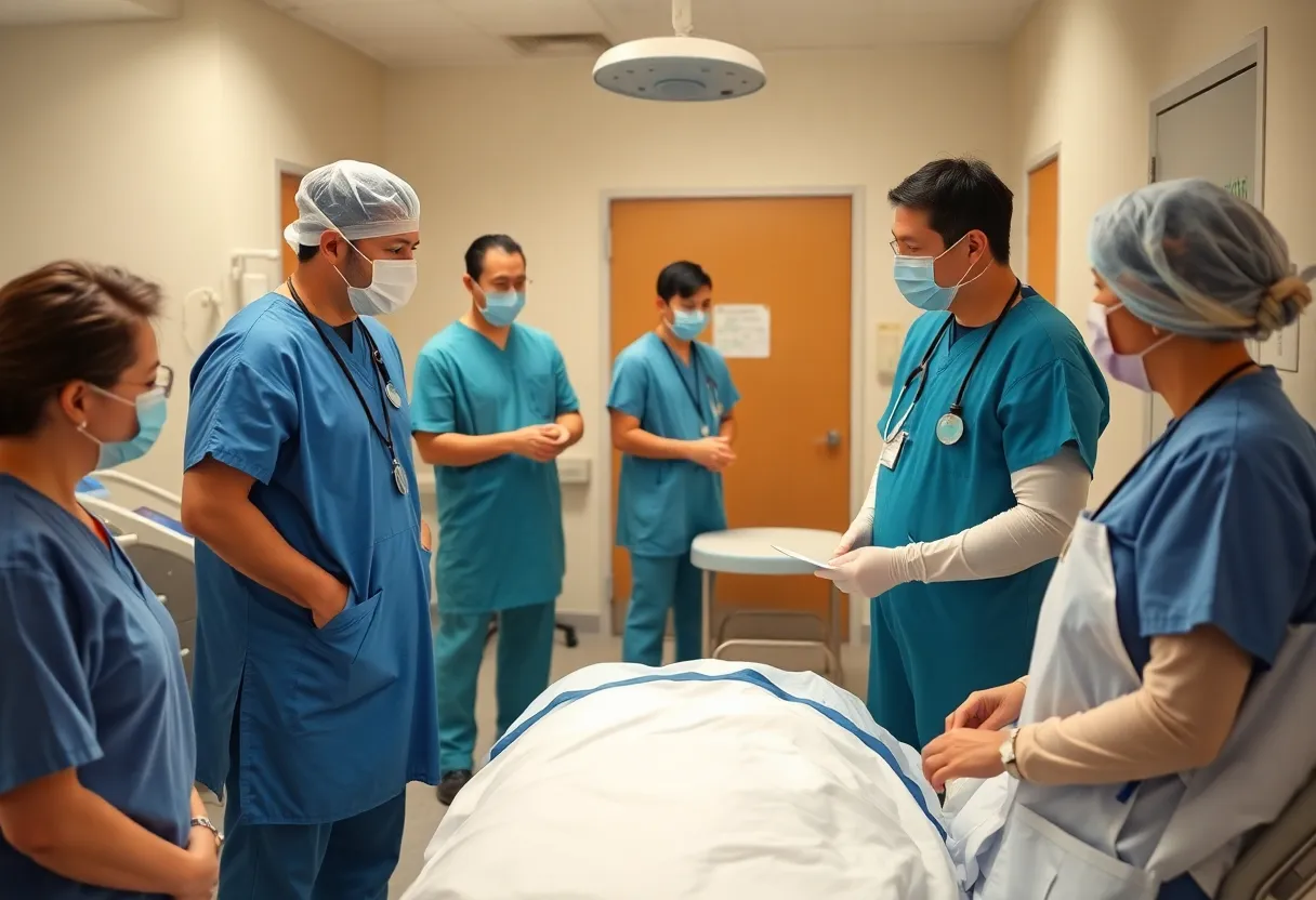 Medical staff discussing organ donation in a hospital setting
