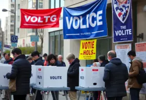 Voters at a polling station during early voting for the Kentucky Senate election