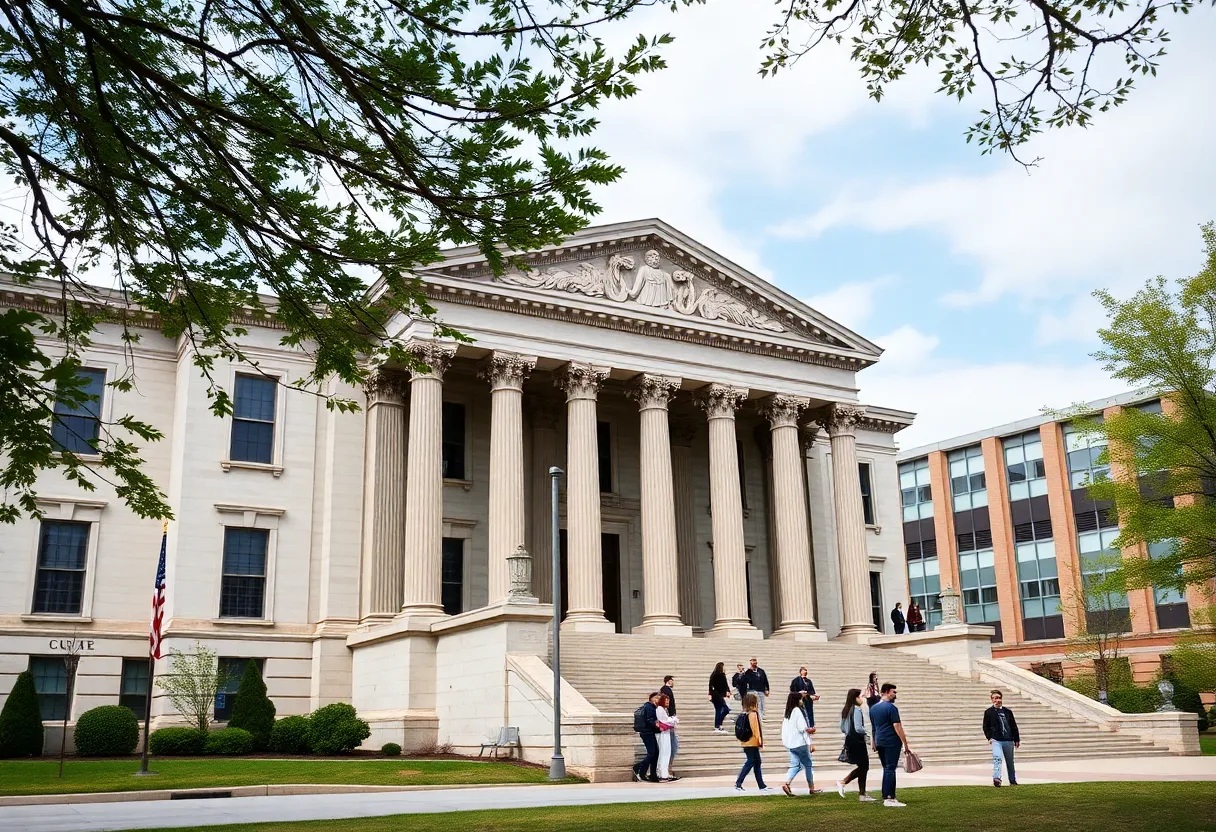 Illustration of a courthouse symbolizing the Kentucky Supreme Court ruling on local school governance.