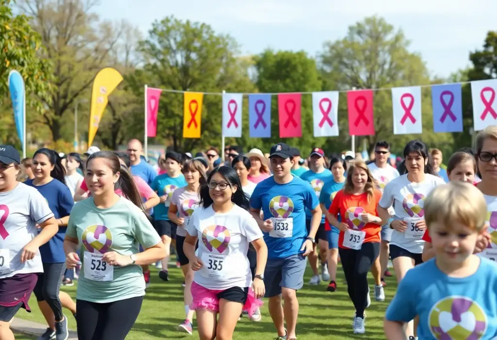 Participants enjoying the Kicking Butt 5K Run/Walk for Colorectal Cancer Awareness at Waterfront Park