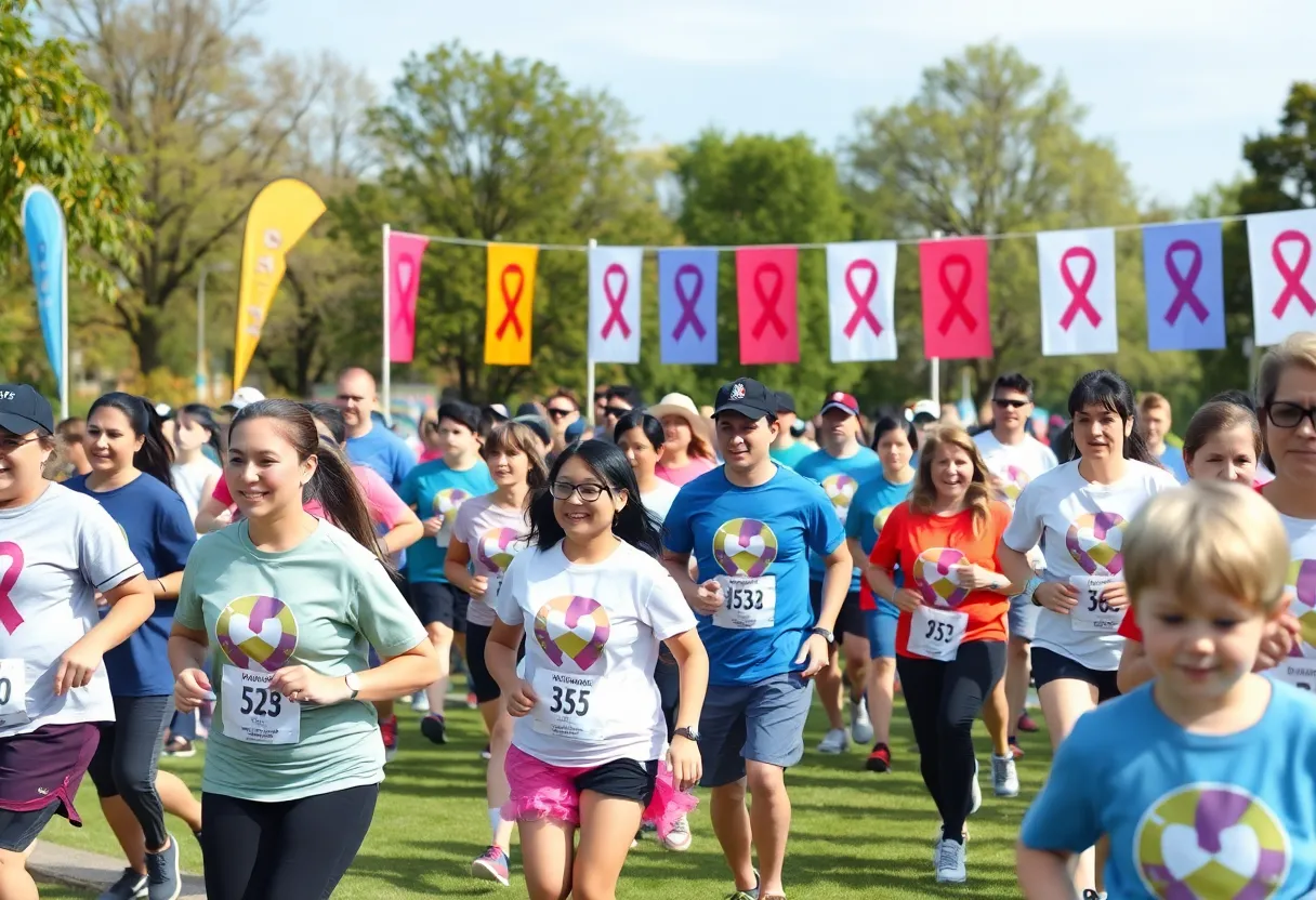 Participants enjoying the Kicking Butt 5K Run/Walk for Colorectal Cancer Awareness at Waterfront Park