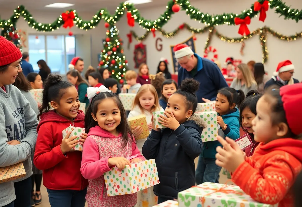 Children enjoying the Kosair for Kids Holiday Party with gifts and festive activities