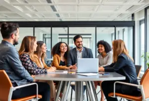 Leaders in a meeting discussing strategies