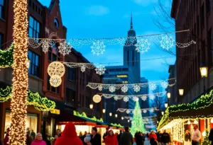 Families enjoying the festive Light Up Louisville event with holiday lights
