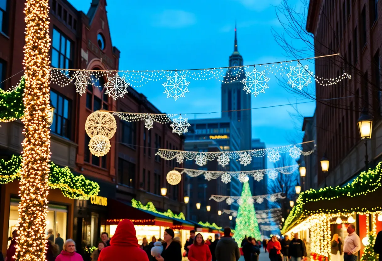 Families enjoying the festive Light Up Louisville event with holiday lights