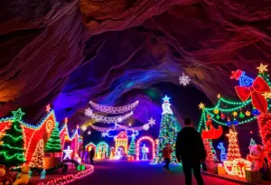 Underground Christmas light display at Louisville Mega Cavern
