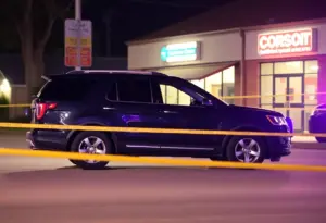 Dark SUV outside a local business with police tape