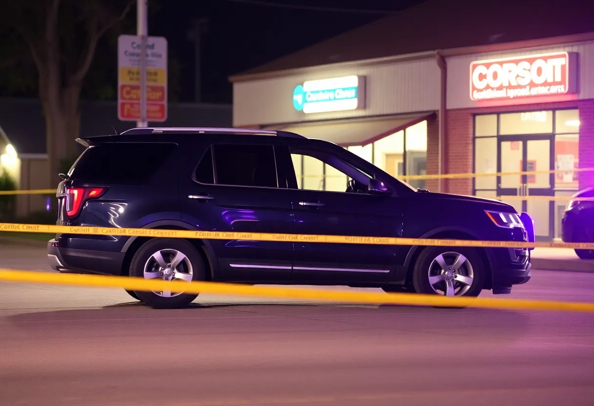 Dark SUV outside a local business with police tape