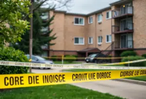 Police tape marking crime scene at Louisville apartments