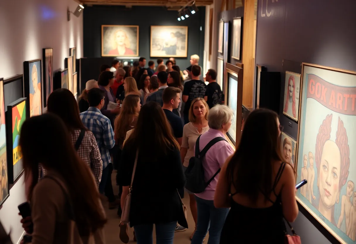 People enjoying an arts event in Louisville showcasing various artistic performances.