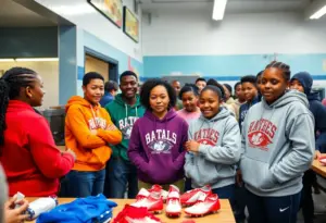 Families receiving free athleticwear in Louisville community event