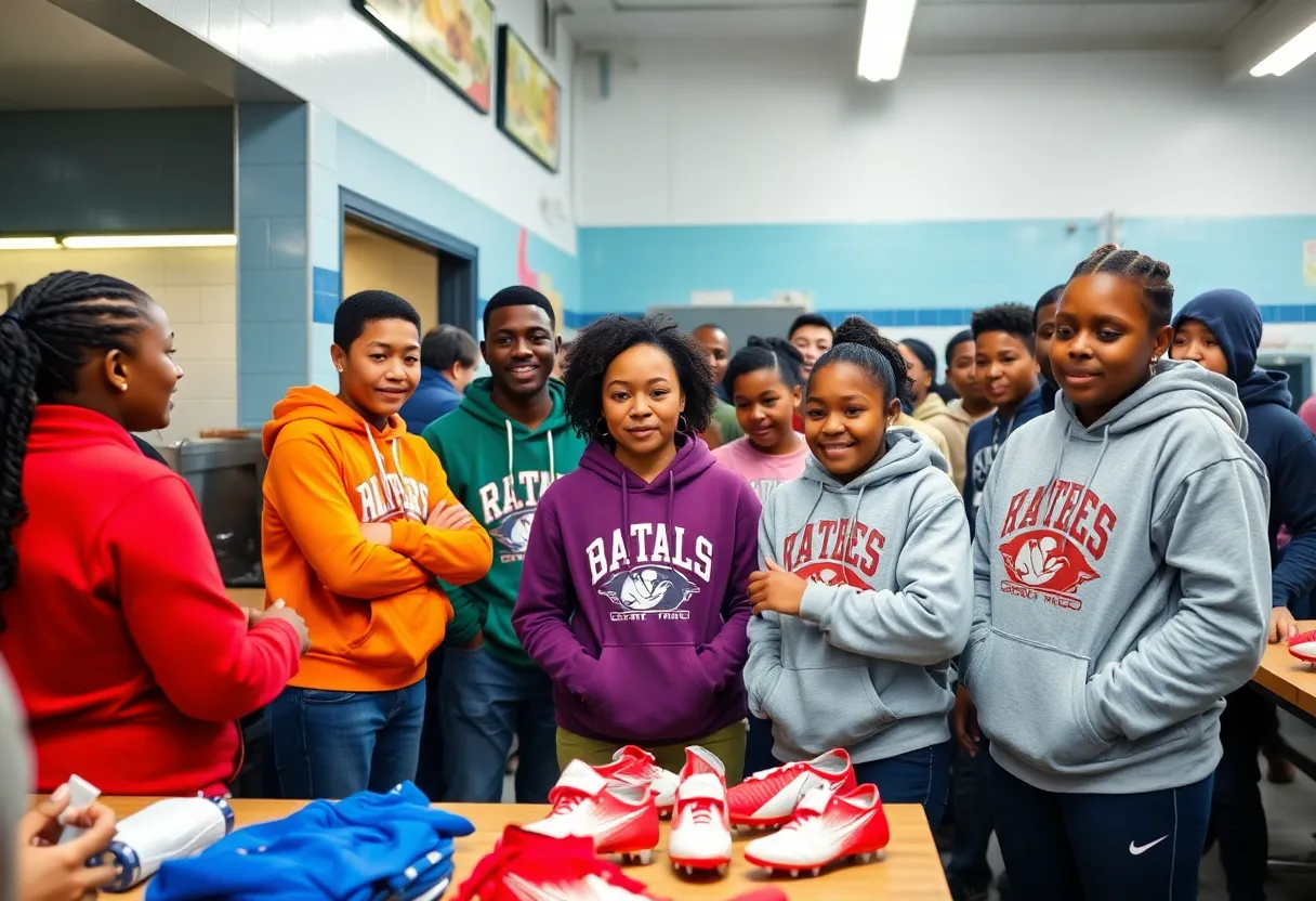 Families receiving free athleticwear in Louisville community event