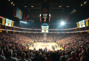 Fans celebrating the jersey retirement ceremony at Louisville basketball game.