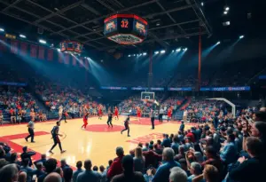 Dynamic basketball action during the Louisville vs Montana game