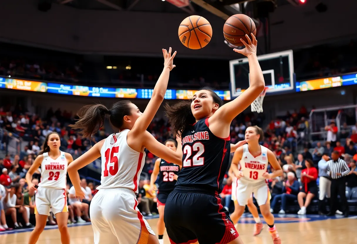 Louisville women's basketball team celebrates a victory over Tennessee.