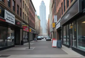 Street in Louisville showing closed businesses due to UPS crash restrictions