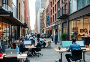 A vibrant cityscape of Louisville illustrating business innovation and community engagement.