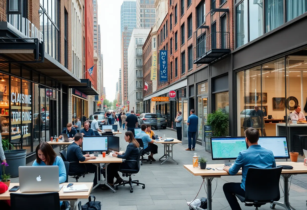 A vibrant cityscape of Louisville illustrating business innovation and community engagement.