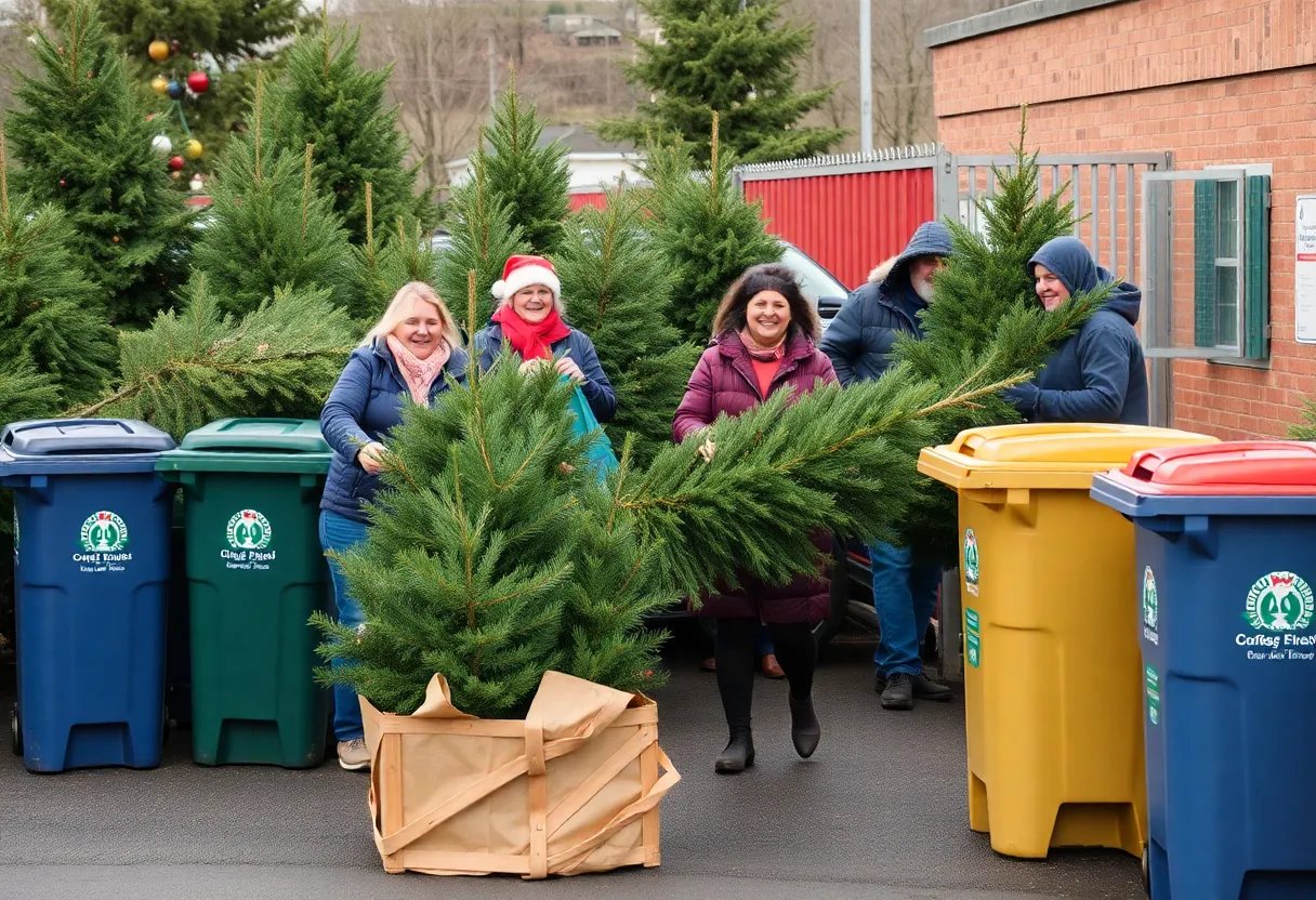 Residents recycling Christmas trees in Louisville