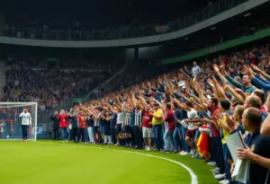 Crowd at Louisville City FC match with gold coin promotion