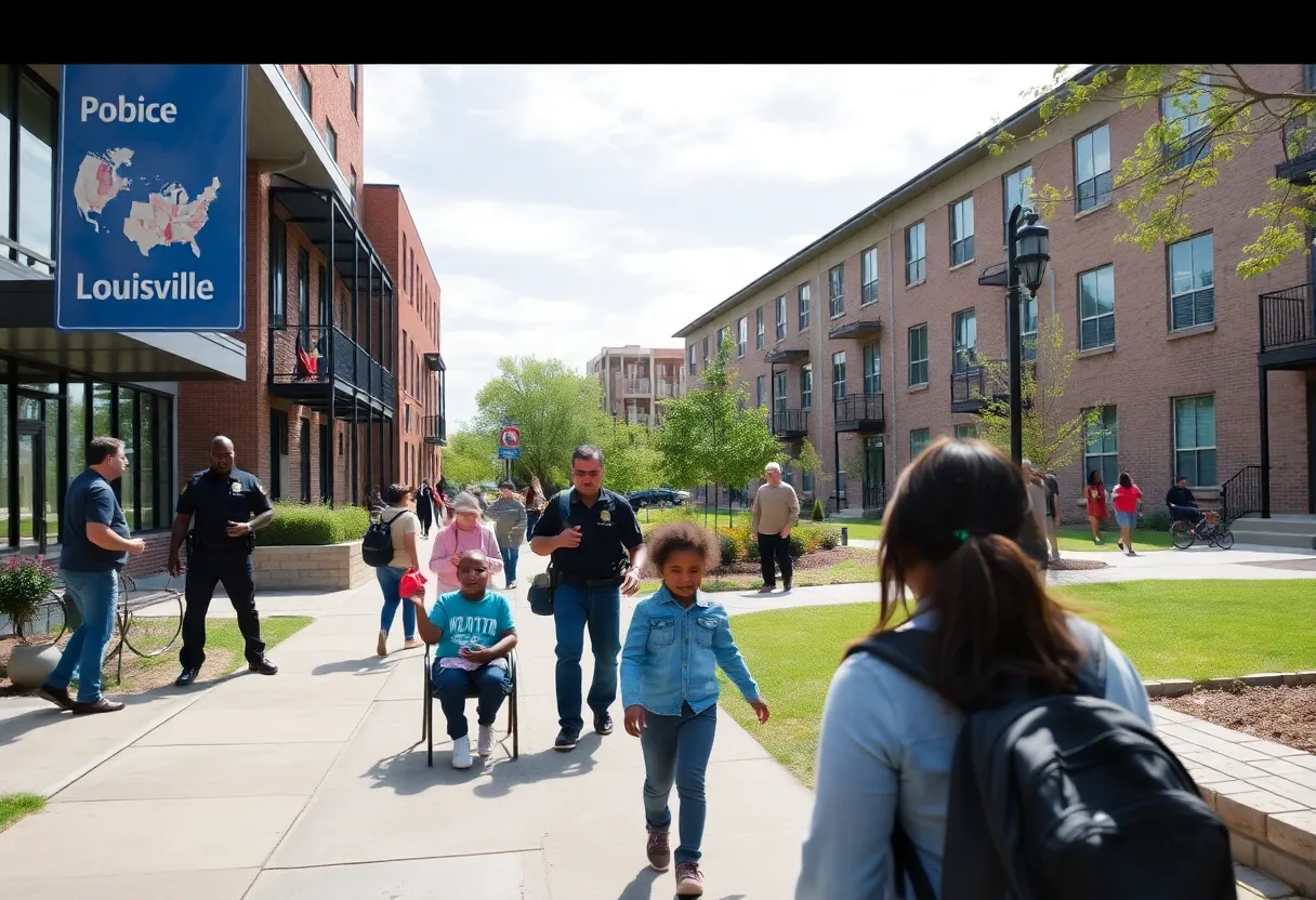 Community members in Louisville enjoying public spaces and safety initiatives.