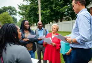 Community members engage in discussions about a missing person case in Louisville.