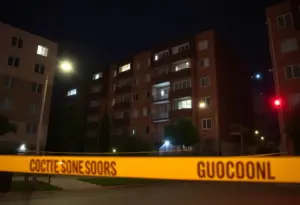 Police lights at an apartment complex crime scene in Louisville