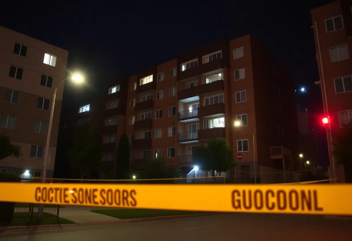 Police lights at an apartment complex crime scene in Louisville