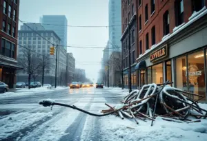 Portrayal of extreme weather conditions in Louisville, including snow, flooding, and tornado damage.