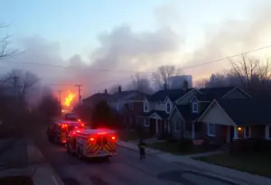 Firefighters responding to a residential fire in Louisville's Victory Park neighborhood