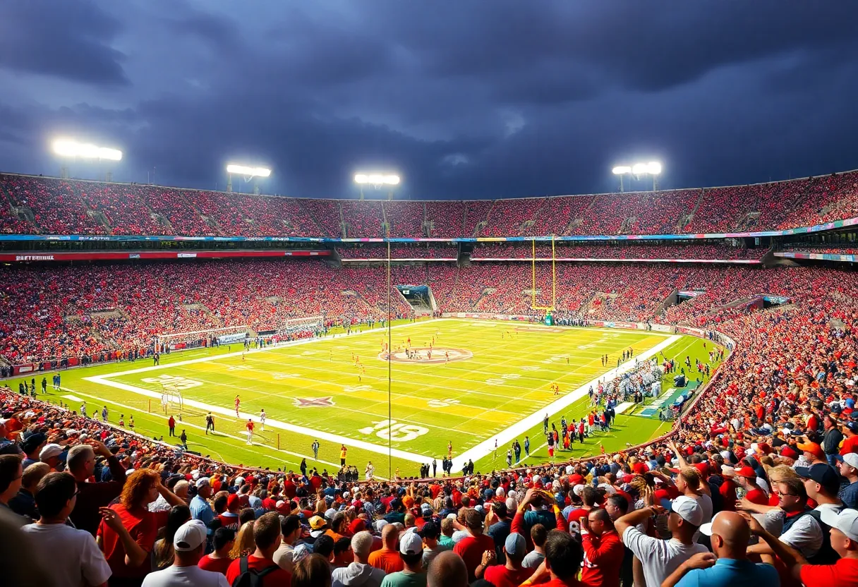 A crowded stadium during a Louisville football game.