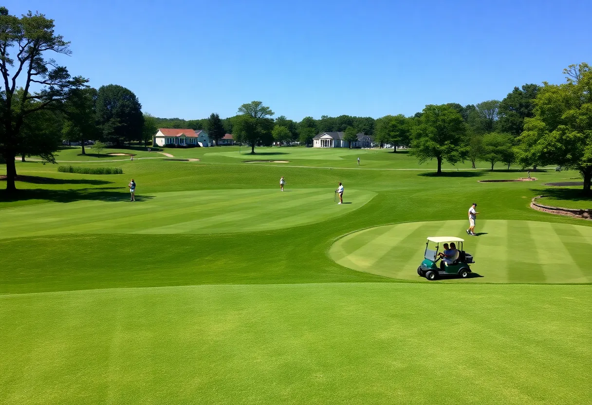 Golfers playing on a green golf course in Louisville