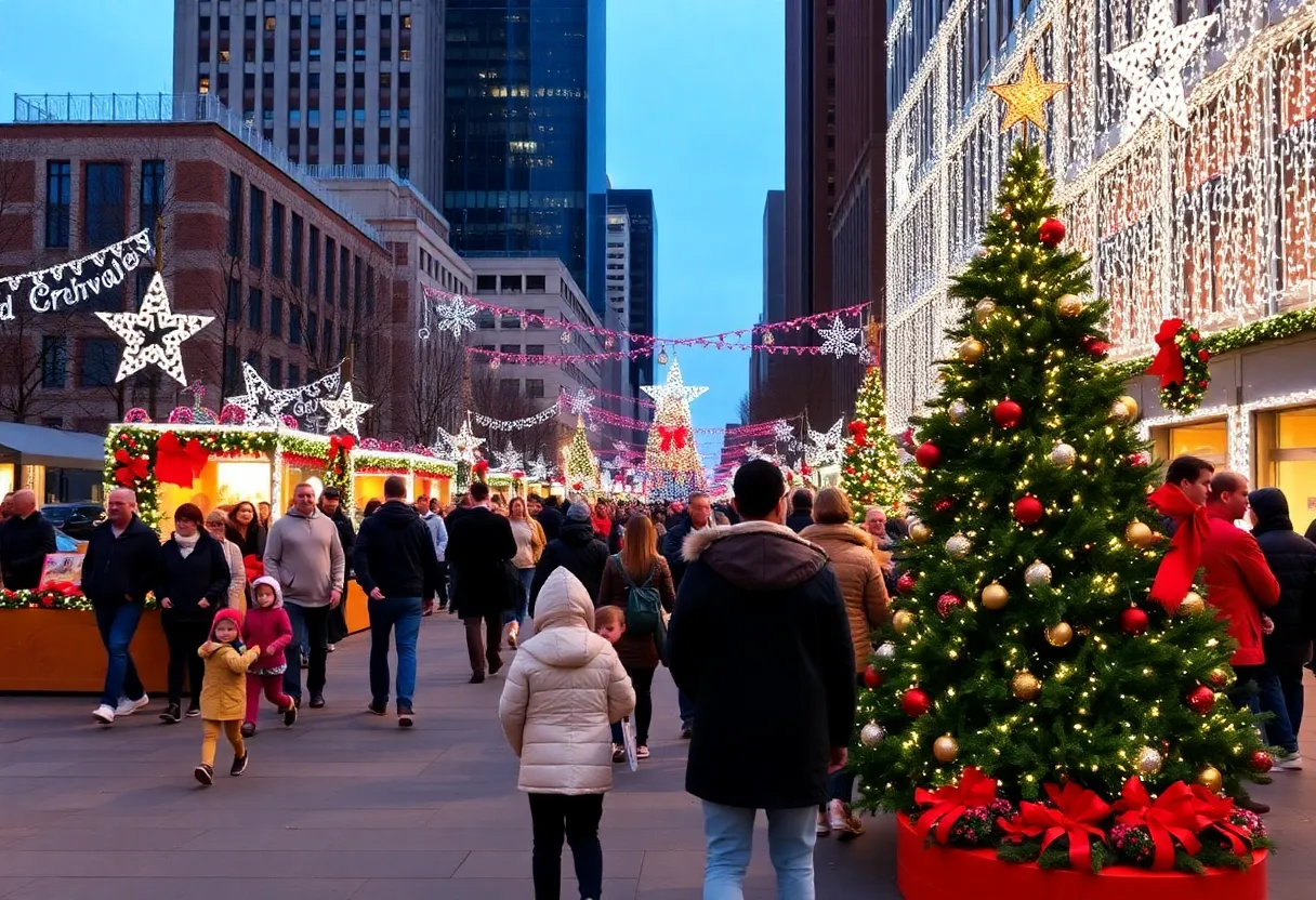 Festive holiday celebration in Louisville with lights and decorations.