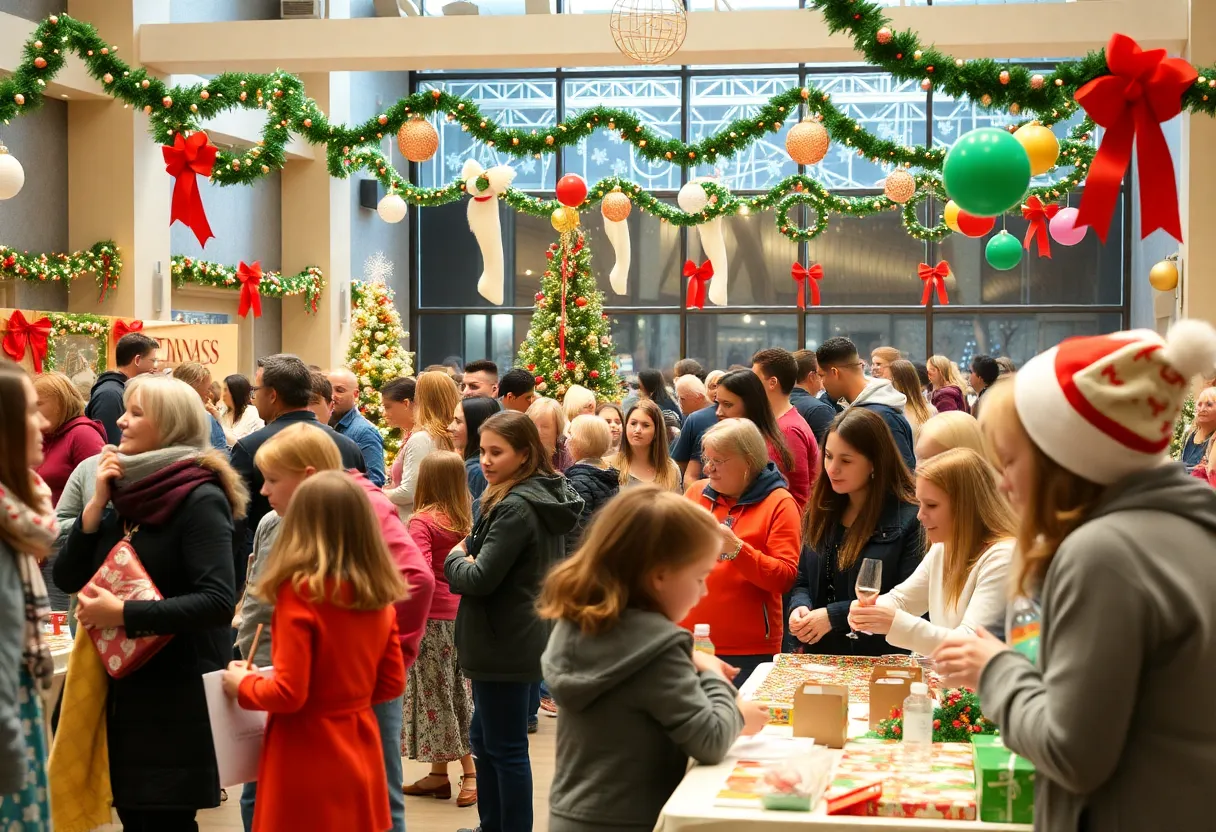 Families enjoying festive activities at the Holiday Healing with Soul Santa event